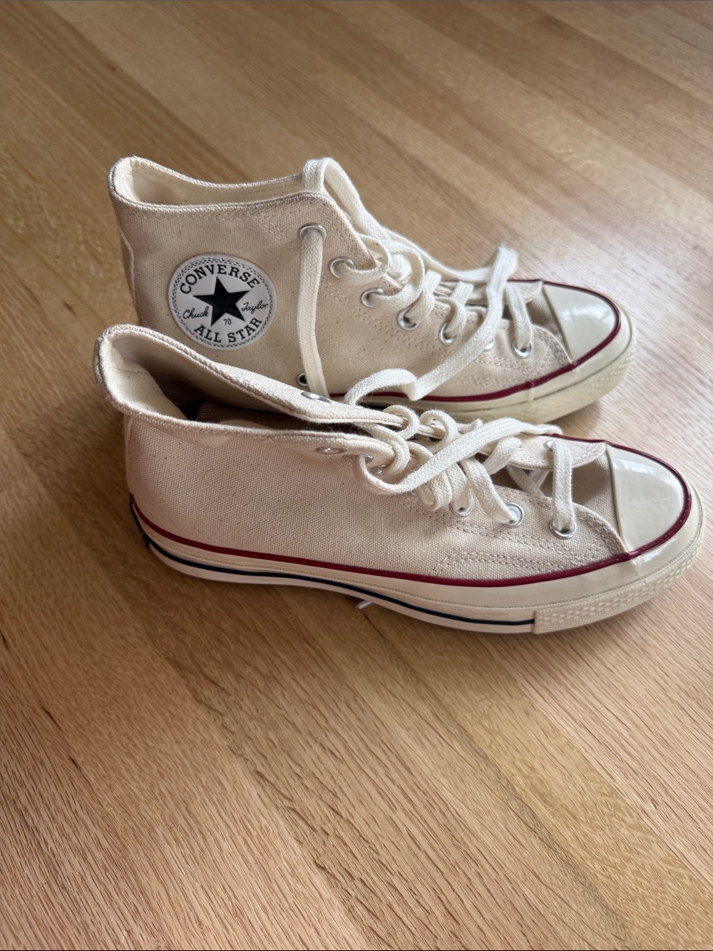 Converse Kids Cream High-Top Canvas Sneakers with Red Trim